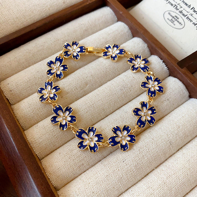 Sapphire Bloom – Enamel Blossom Bracelet