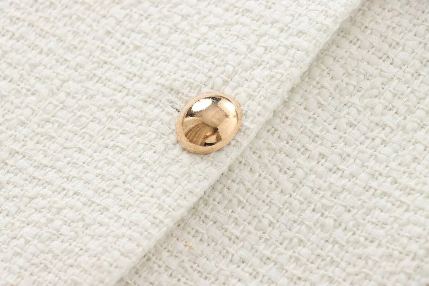 Elegantes Tweed-Jackenkleid Set mit Goldknöpfen