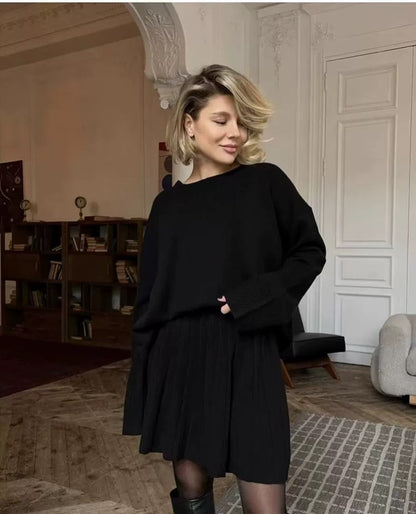 Gemütliches Strick-Set mit Falten-rock