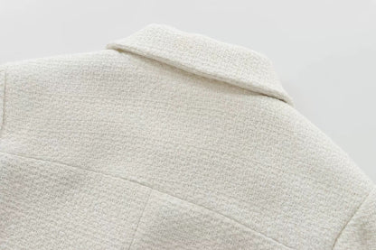 Elegantes Tweed-Jackenkleid Set mit Goldknöpfen